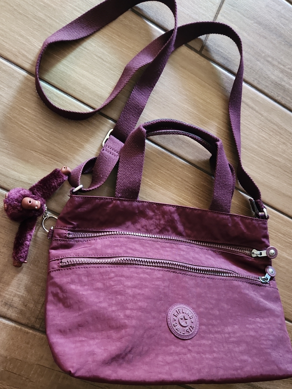 💜Kipling Plum Crossbody Tote Bag with Double Strap🐒